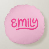 Schattigee roze Emily handschrift typografie Rond Kussen (Voorkant)