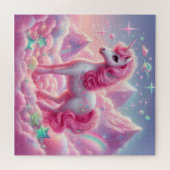 Schattigee roze en blauwe eenhoorn glitter fel legpuzzel (Horizontaal)