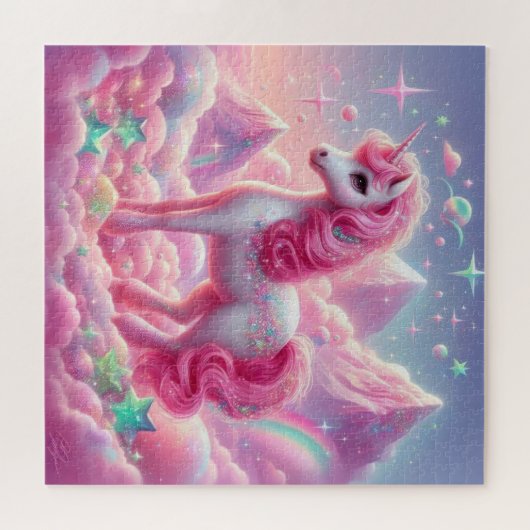 Schattigee roze en blauwe eenhoorn glitter fel legpuzzel (Horizontaal)