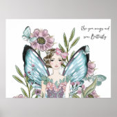 Schattigee Roze en Blauwe Flower Fairy Poster (Voorkant)
