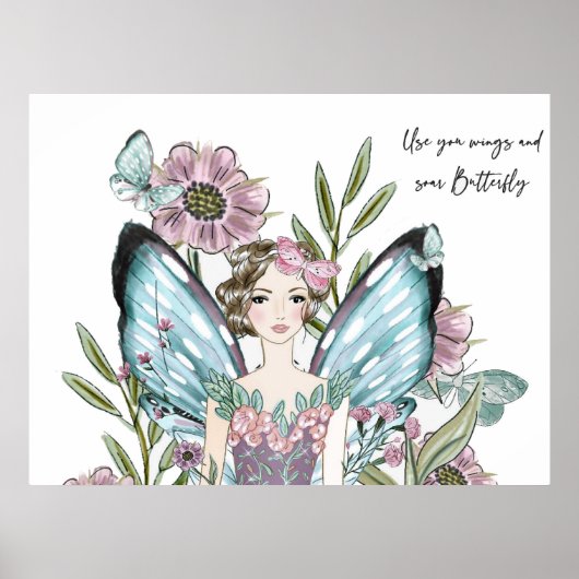 Schattigee Roze en Blauwe Flower Fairy Poster (Voorkant)