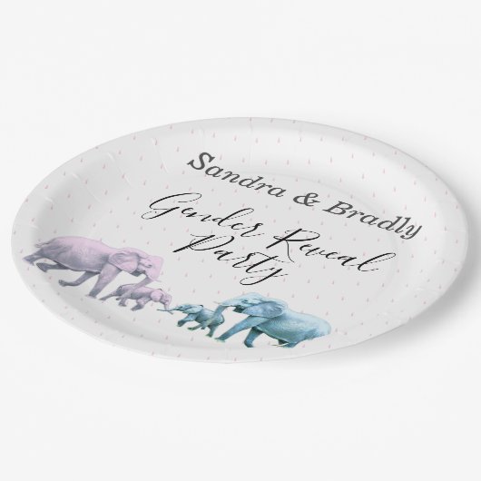 Schattigee roze en blauwe gender reveal party papieren bordje (Gekanteld)