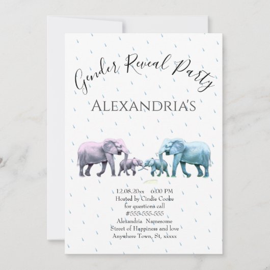 Schattigee roze en blauwe olifant onthullen kaart (Voorkant)