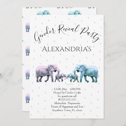 Schattigee roze en blauwe olifant onthullen kaart (Voorkant / Achterkant)