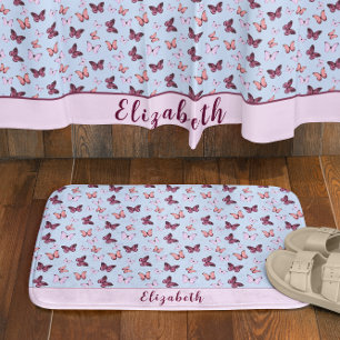 Schattigee Roze en Blauwe Vlinder Custom Name Girl Badmat