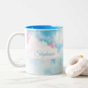 Schattigee roze en blauwe wolken gepersonaliseerd tweekleurige koffiemok