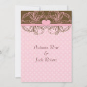 Schattigee roze en bruine bruiloft receptie kaart (Achterkant)