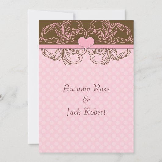 Schattigee roze en bruine bruiloft receptie kaart (Achterkant)