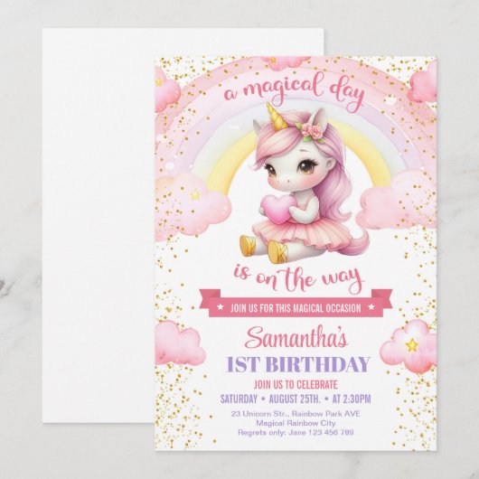 Schattigee roze en gouden eenhoorn ballerina 1E ve Kaart (Voorkant / Achterkant)