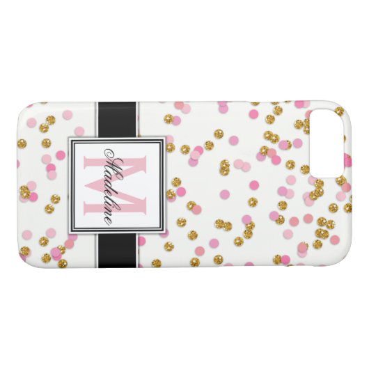 Schattigee roze en gouden glitter Confetti, monogr Case-Mate iPhone Case (Achterkant (Horizontaal))