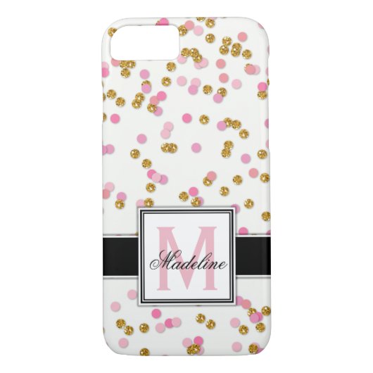 Schattigee roze en gouden glitter Confetti, monogr Case-Mate iPhone Case (Achterkant)