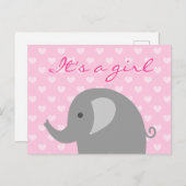 Schattigee roze en grijze olifant geboortekaartje aankondigingskaart (Voorkant / Achterkant)