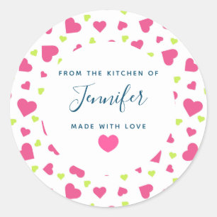 Schattigee Roze en Groene Harten Pattern Keuken Ronde Sticker