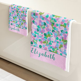 Schattigee roze en groene kikkers Custom Name Girl Bad Handdoek