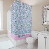 Schattigee roze en groene kikkers Custom Name Girl Douchegordijn (In situ)