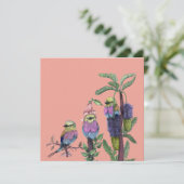Schattigee Roze en Lila Waterverf Vogels Wenskaart (Staand voorkant)