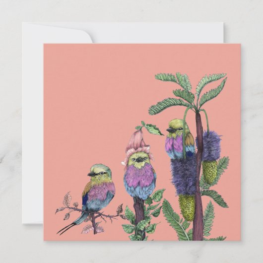 Schattigee Roze en Lila Waterverf Vogels Wenskaart (Voorkant)