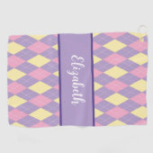 Schattigee roze en paarse argyle aangepaste naam golfhanddoek (Horizontaal)