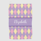 Schattigee roze en paarse argyle aangepaste naam golfhanddoek (Voorkant)