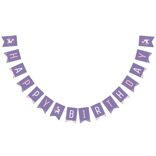 Schattigee Roze en Paarse Eenhoorn Happy Birthday Vlaggetjes (Alle)