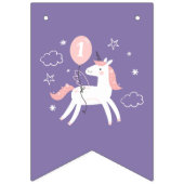 Schattigee Roze en Paarse Eenhoorn Happy Birthday Vlaggetjes (Eerste vlag)