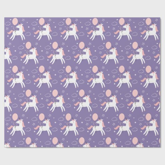 Schattigee roze en Paarse eenhoorn verjaardag Cadeaupapier (Vlak)