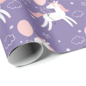 Schattigee roze en Paarse eenhoorn verjaardag Cadeaupapier (Rol Hoek)