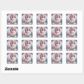Schattigee roze en Paarse Pony in pastelbos Vierkante Sticker (Vel)