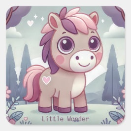 Schattigee roze en Paarse Pony in pastelbos Vierkante Sticker