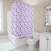 Schattigee Roze en Paarse Vlinder met Naam Custom Douchegordijn (In situ)