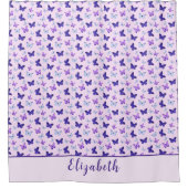 Schattigee Roze en Paarse Vlinder met Naam Custom Douchegordijn (Voorkant)