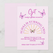 Schattigee Roze en Paarse Vlinder Verjaardag Kaart (Voorkant / Achterkant)