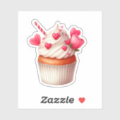 Schattigee roze en rode cupcake met hartjes en blo sticker (Vel)