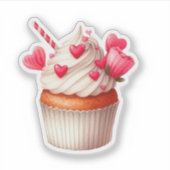 Schattigee roze en rode cupcake met hartjes en blo sticker (Voorkant)