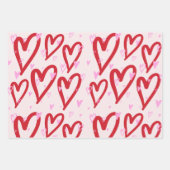 Schattigee roze en rode harten inpakpapier vel (Voorkant 3)