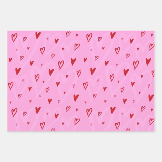 Schattigee roze en rode harten inpakpapier vel (Voorkant)