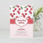 Schattigee roze en rode kers eerste verjaardag kaart (Staand voorkant)