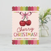 Schattigee roze en rode kersen kerst feestdagenkaart (Staand voorkant)