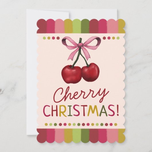 Schattigee roze en rode kersen kerst feestdagenkaart (Voorkant)