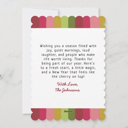 Schattigee roze en rode kersen kerst feestdagenkaart (Achterkant)