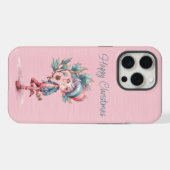 Schattigee roze en turquoise kerstelf iPhone hoesje (Achterkant horizontaal)