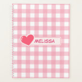 Schattigee roze en witte check gepersonaliseerde p planner (Voorkant)