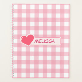 Schattigee roze en witte check gepersonaliseerde p planner