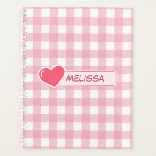 Schattigee roze en witte check gepersonaliseerde p planner (Voorkant)