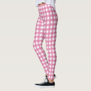 Schattigee roze en witte cheque Plaid Leggings