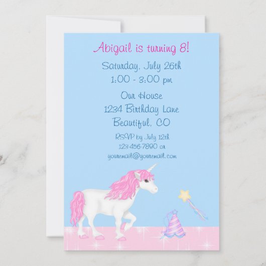 Schattigee roze en witte eenhoorn meisjes magische kaart (Achterkant)