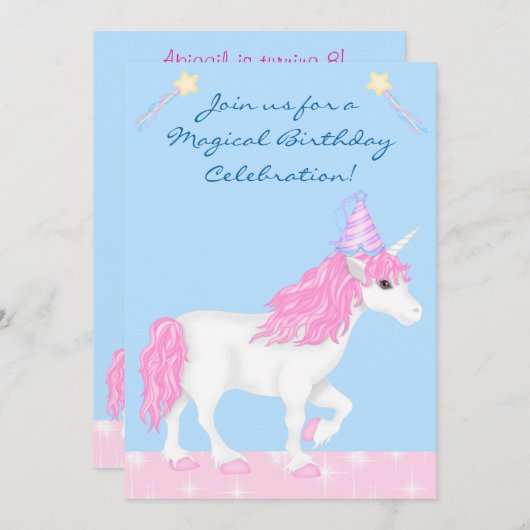 Schattigee roze en witte eenhoorn meisjes magische kaart (Voorkant / Achterkant)