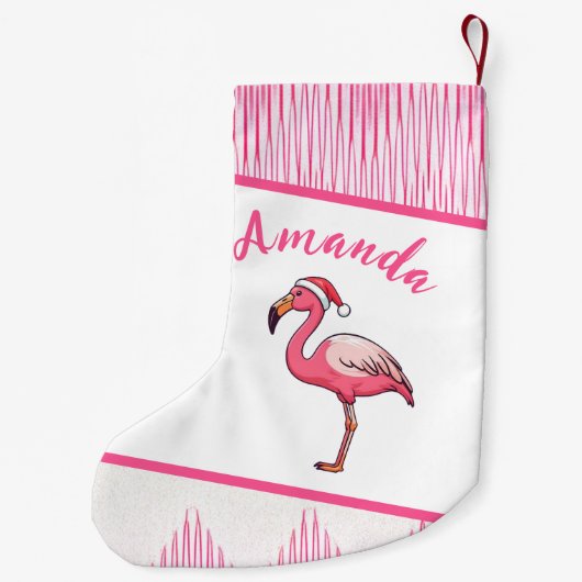 Schattigee roze en witte flamingo kerst kleine kerstsok (Achterkant)