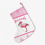 Schattigee roze en witte flamingo kerst kleine kerstsok (Achterkant (Hangend))
