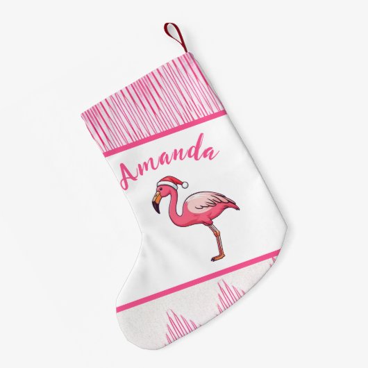 Schattigee roze en witte flamingo kerst kleine kerstsok (Achterkant (Hangend))